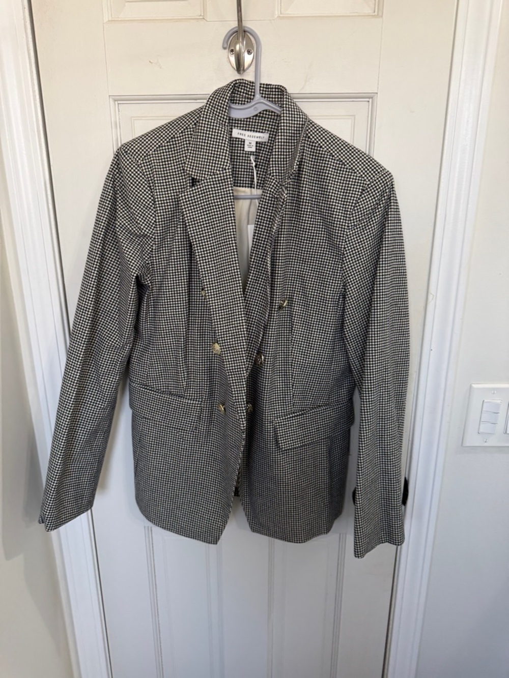 Free Assembly Black & White Houndstooth Double-Breasted Blazer